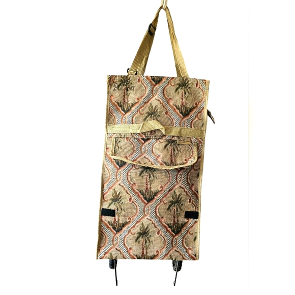 Vintage Bovano USA Fold up Collapsible Rolling Travel Bag Suitcase Palm Trees - Picture 1 of 15